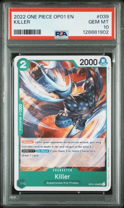 2022 ONE PIECE OP01-ROMANCE DAWN 039 KILLER PSA 10