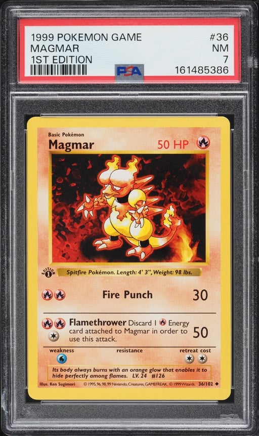 1999 Pokemon Base Set Shadowless 1st Edition Magmar #36 PSA 7 NRMT