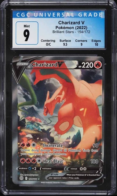 2022 Pokemon Sword & Shield Brilliant Stars Alt Art Charizard V #154 CGC 9 MINT