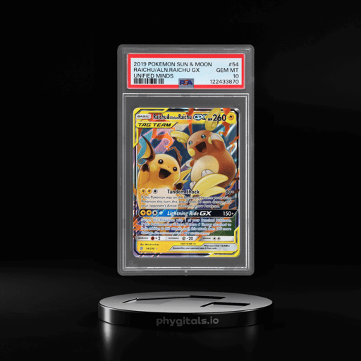 2019 Pokemon Sun and Moon Unified Minds Alolan Raichu/Raichu Gx #54 PSA 10