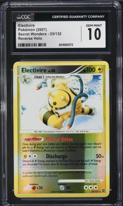 2007 Pokemon Diamond & Pearl Secret Wonders Reverse Holo Electivire #25 CGC 10