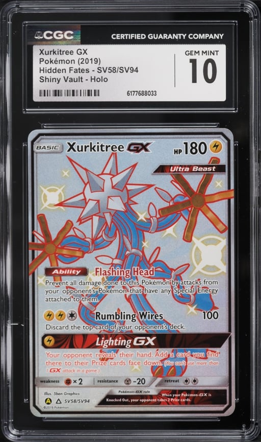 2019 Pokemon Sun & Moon Hidden Fates Shiny Vault Shiny Xurkitree GX #SV58 CGC 10 GEM MINT
