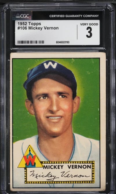 1952 Topps Mickey Vernon #106 CGC 3 VG