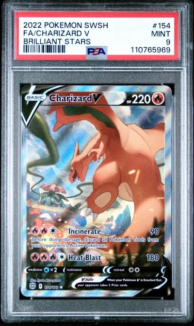 2022 POKEMON SWORD & SHIELD BRILLIANT STARS #154 FULL ART/CHARIZARD V PSA 9