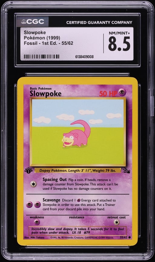 1999 Pokemon Fossil 1st Edition Slowpoke #55 CGC 8.5 NM-MT+
