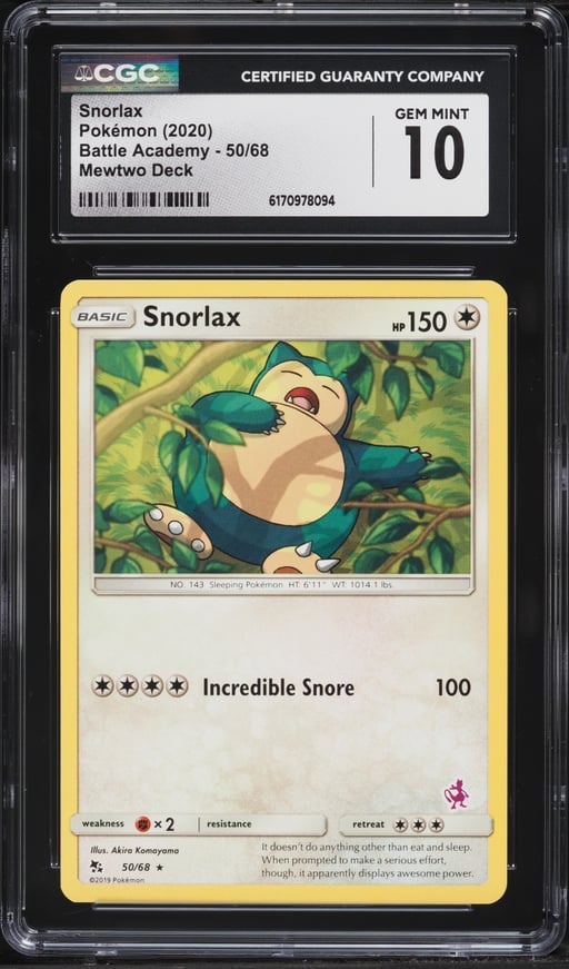 2020 Pokemon SWSH Battle Academy Mewtwo Deck Snorlax #50 CGC 10 GEM MINT