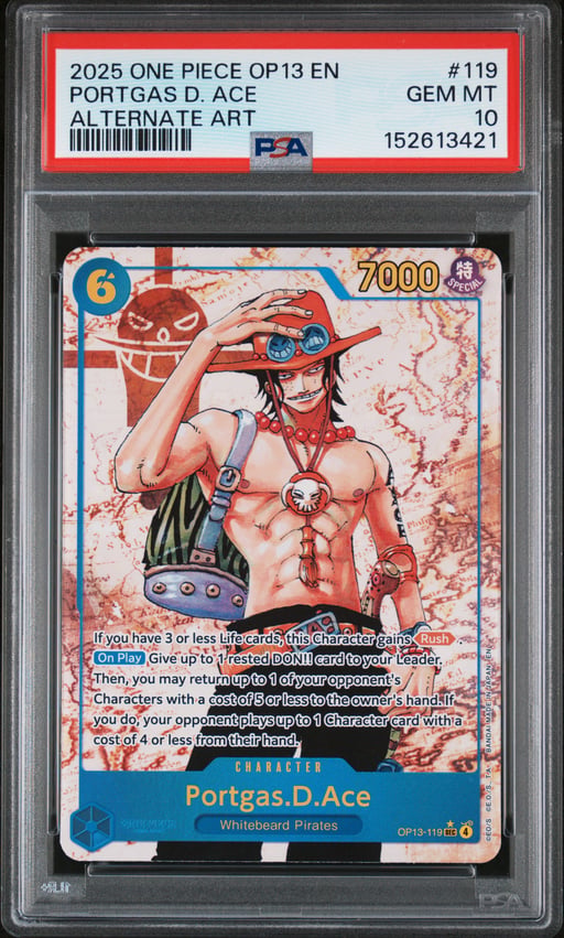 2025 ONE PIECE OP13-CARRYING ON HIS WILL 119 PORTGAS D. ACE ALTERNATE ART PSA 10