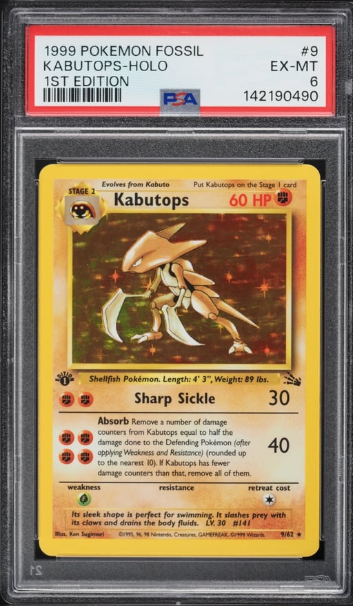 1999 Pokemon Fossil 1st Edition Holo Kabutops #9 PSA 6 EXMT