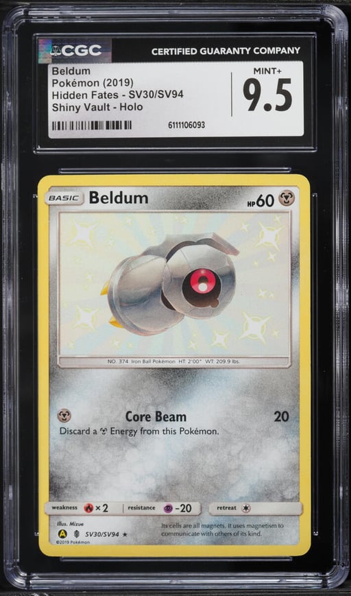2019 Pokemon Sun & Moon Hidden Fates Vault Shiny Holo Beldum #SV30 CGC 9.5 MINT+