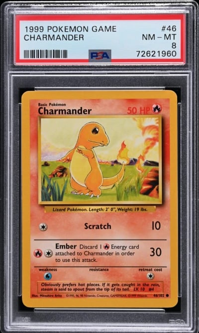 1999 POKEMON BASE SET UNLIMITED #46 CHARMANDER PSA 8