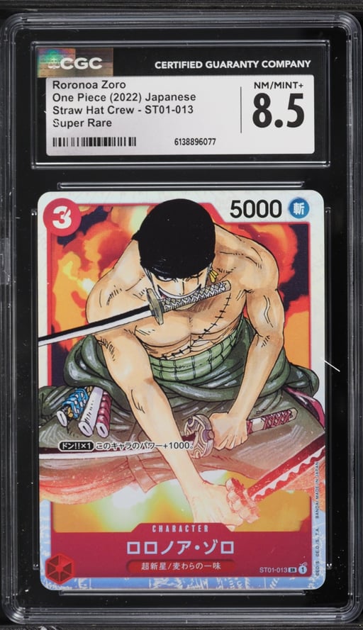 2022 One Piece Japanese Straw Hat Crew SR Roronoa Zoro #ST01-013 CGC 8.5 NM-MT+