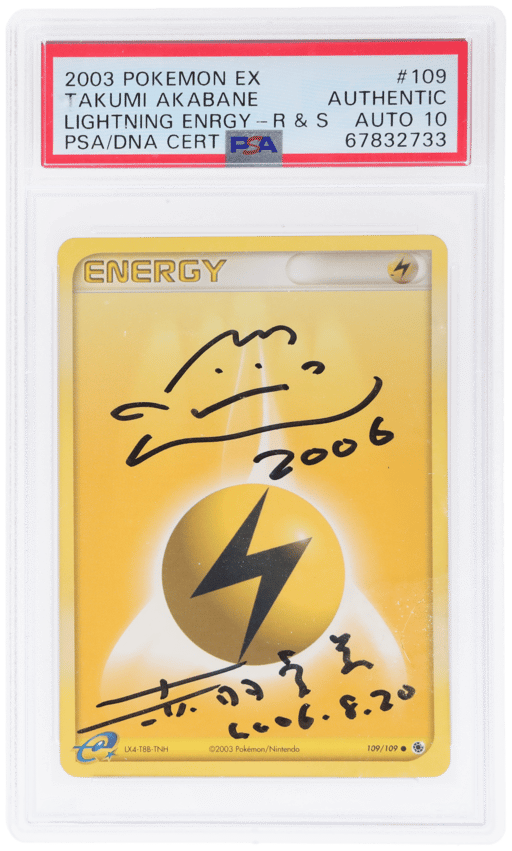 2003 Pokemon Ex Ruby and Sapphire Lightning Energy Signed Takumi Akabane #109 PSA Auth