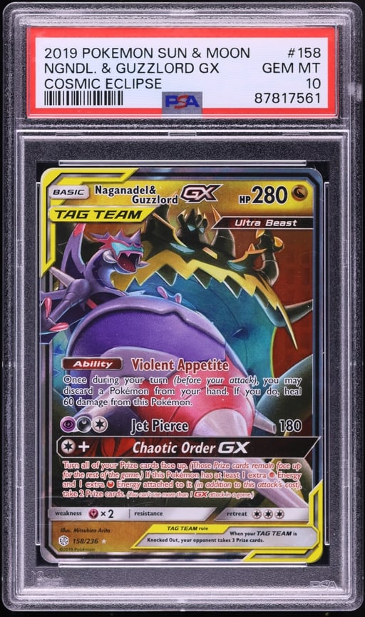 2019 Pokemon SM Cosmic Eclipse Full Art Nagandel & Guzzlord GX #158 PSA 10 GEM MINT