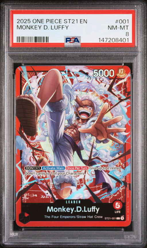 2025 ONE PIECE STARTER DECK ST21-EX GEAR 5 001 MONKEY D. LUFFY PSA 8