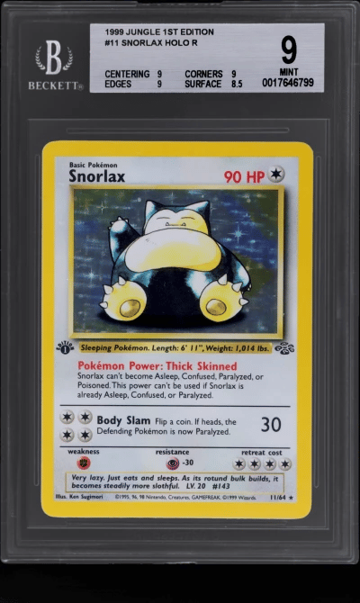 1999 Pokemon Jungle 1st Edition Holo Snorlax #11 BGS 9