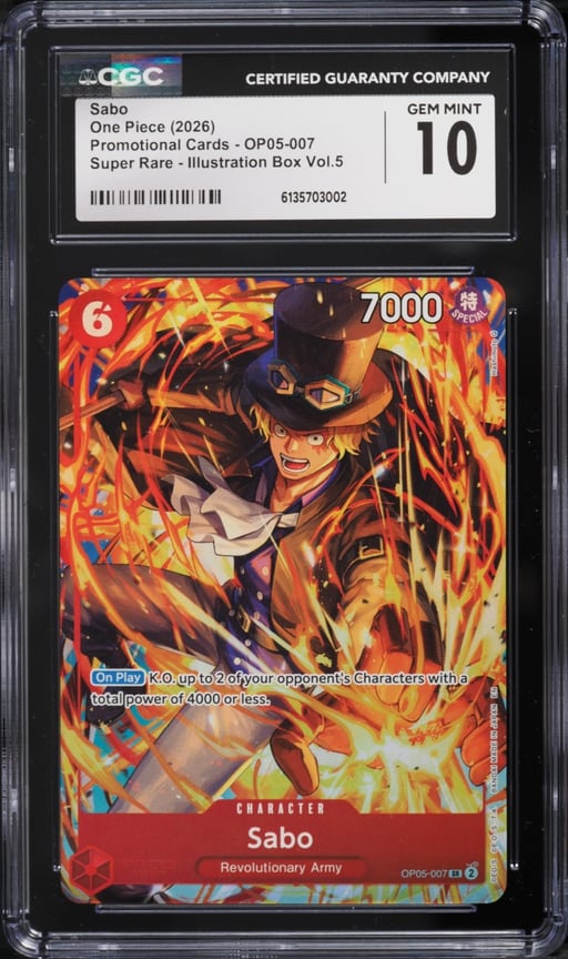 2026 One Piece Promo Illustration Box Vol. 5 SR Alt Art Sabo #OP05-007 CGC 10 GEM MINT