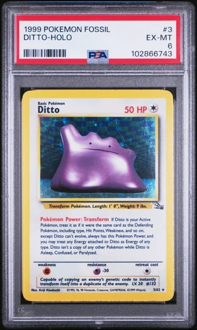 1999 POKEMON FOSSIL #3 DITTO-HOLO PSA 6