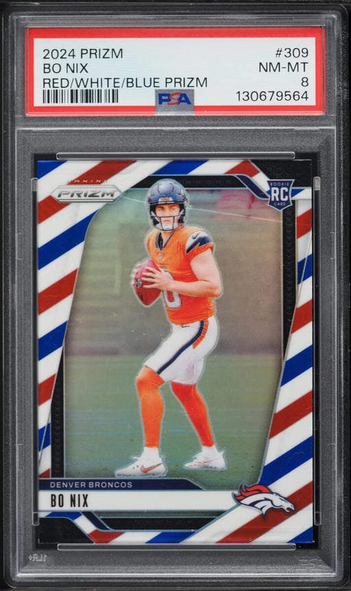 2024 Panini Prizm Red White Blue Bo Nix ROOKIE #309 PSA 8 NM-MT