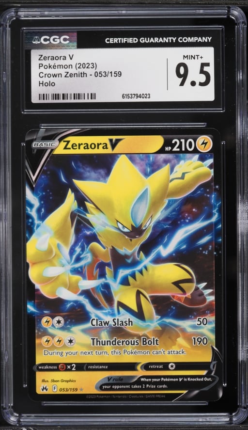 2023 Pokemon Sword & Shield Crown Zenith Holo Zeraora V #53 CGC 9.5 MINT+