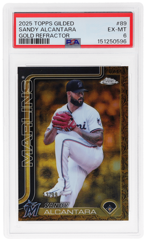 2025 Topps Gilded Collection Gold Refractor Sandy Alcantara #89 13/99 PSA 6