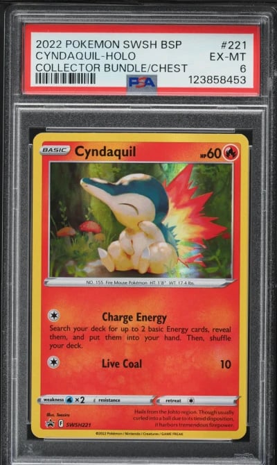 2022 Pokemon Sword & Shield Promo Collector Chest Holo Cyndaqui #221 PSA 6 EXMT