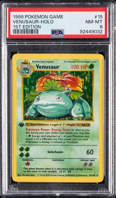 1999 POKEMON GAME #15 VENUSAUR-HOLO 1ST EDITION PSA 8