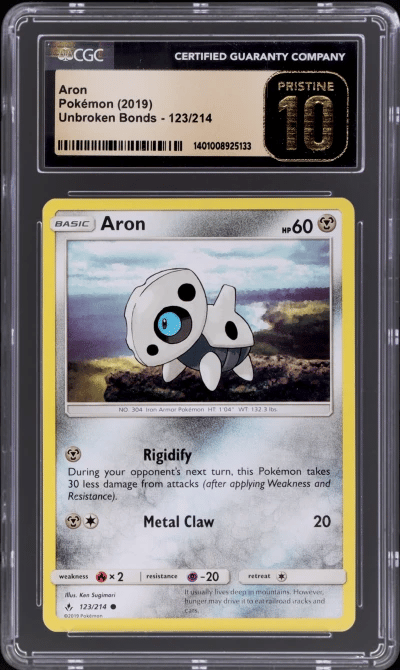 2019 Pokemon Sun and Moon Unbroken Bonds Aron #123 CGC BL