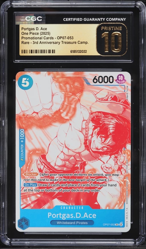 2025 One Piece Promo 3rd Anniversary Treasure Camp. Portgas D. Ace #OP07-053 CGC 10 PRISTINE