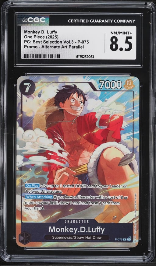 2025 One Piece Premium Collection Best Selection Vol. 3 Alt Art Monkey D. Luffy #P-075 CGC 8.5 NM-MT+