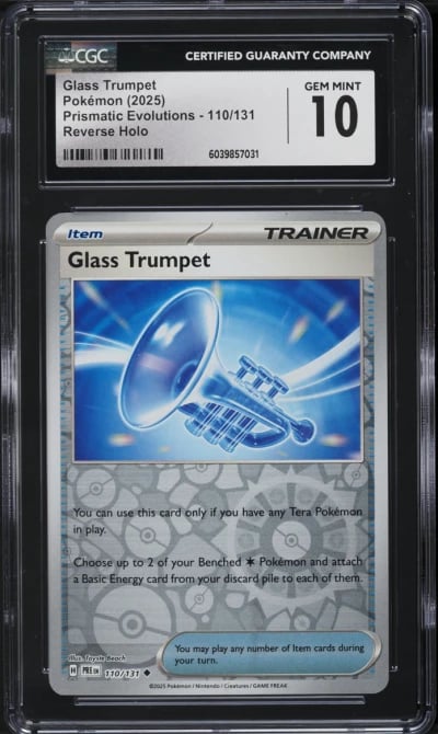 2025 Pokemon Prismatic Evolutions Reverse Holo Glass Trumpet #110 CGC 10 GEM