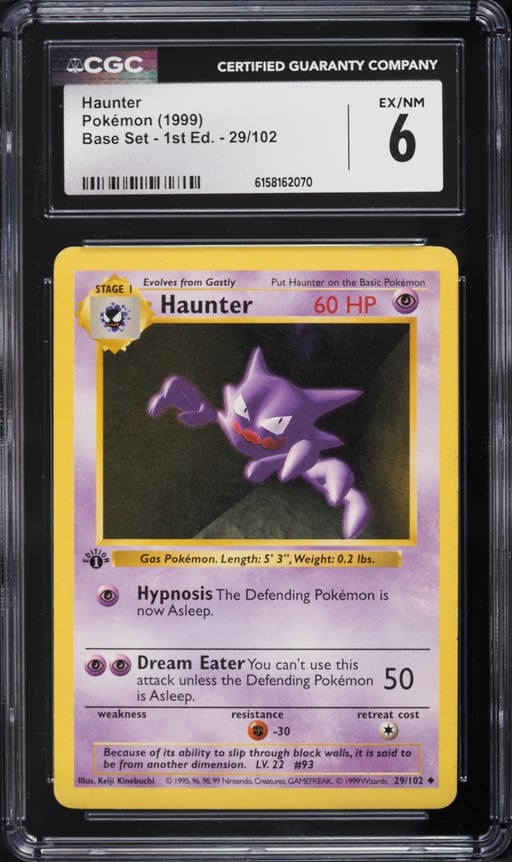 1999 Pokemon Base Set Shadowless 1st Edition Haunter #29 CGC 6 EXMT
