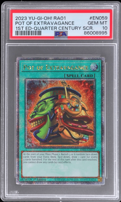 2023 Yu-Gi-Oh! 25th Anniversary Rarity Collection 1st Edition Quarter Century Secret Rare Pot of Extravagance #RA01-EN059 PSA 10