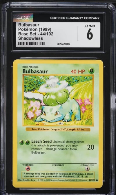 1999 Pokemon Base Set Shadowless Bulbasaur #44 CGC 6 EXMT
