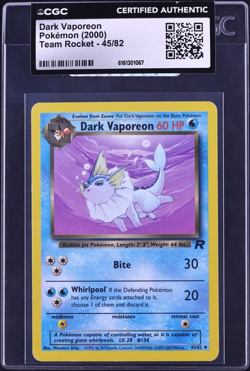 2000 Pokemon Team Rocket Dark Vaporeon #45 CGC AUTH