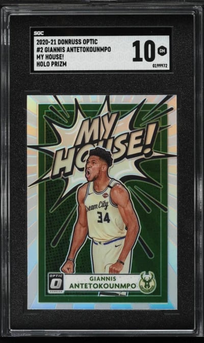 2020 Donruss Optic My House! Holo Prizm Giannis Antetokounmpo #2 SGC 10 GEM MINT