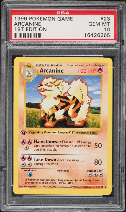 1999 Pokemon Base Set Shadowless 1st Edition Arcanine #23 PSA 10 GEM MINT