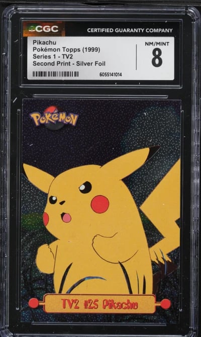 1999 Topps Pokemon Series 1 Second Print Silver Foil Pikachu CGC 8 NM-MT