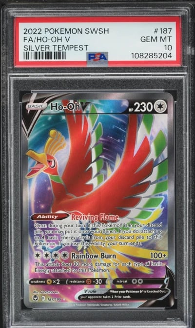 2022 Pokemon Sword & Shield Silver Tempest Full Art Ho-Oh V #187 PSA 10 GEM MINT
