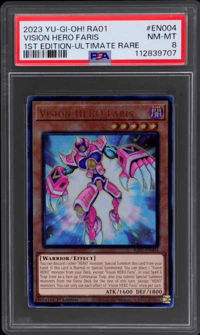 2023 Yu-Gi-Oh! 25th Anniversary Rarity Collection 1st Edition Ultimate Rare Vision Hero Faris #EN004 PSA 8