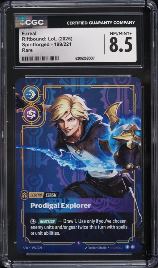 2026 Riftbound League Of Legends LoL Spiritforged Ezreal #199 CGC 8.5 NM-MT+