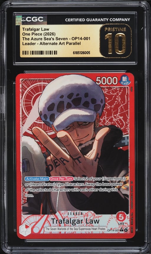 2026 One Piece The Azure Sea's Seven Alt Art Trafalgar Law L #OP14-001 CGC 10 PRISTINE