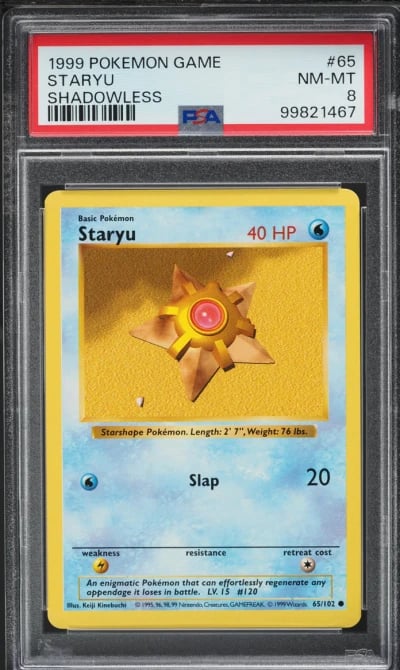 1999 Pokemon Base Set Shadowless Staryu #65 PSA 8 NM-MT
