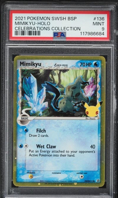 2021 Pokemon SWSH Black Star Promo Celebrations Holo Mimikyu #136 PSA 9 MINT