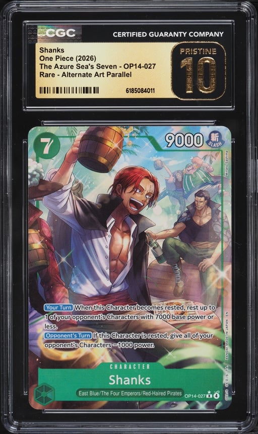 2026 One Piece The Azure Sea's Seven Alt Art Shanks #OP14-027 CGC 10 PRISTINE