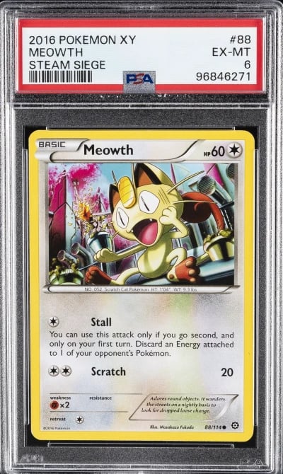 2016 POKEMON XY STEAM SIEGE #88 MEOWTH PSA 6