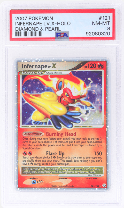 2007 Pokemon Diamond and Pearl Holo Infernape Lvx #121 PSA 8