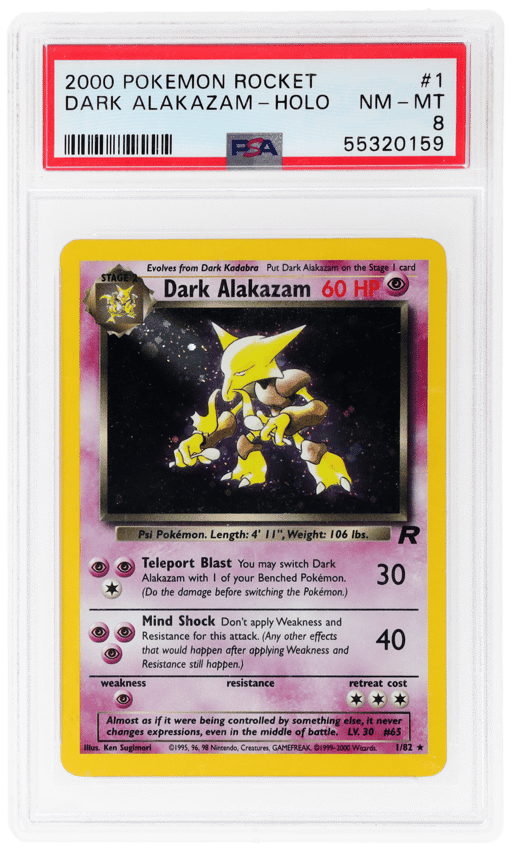 2000 Pokemon Team Rocket Holo Dark Alakazam #1 PSA 8