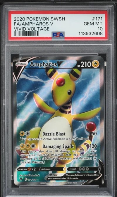 2020 Pokemon Sword & Shield Vivid Voltage Full Art Ampharos V #171 PSA 10 GEM