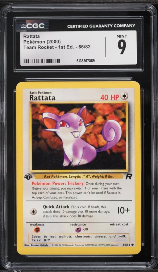 2000 Pokemon Team Rocket 1st Edition Rattata #66 CGC 9 MINT
