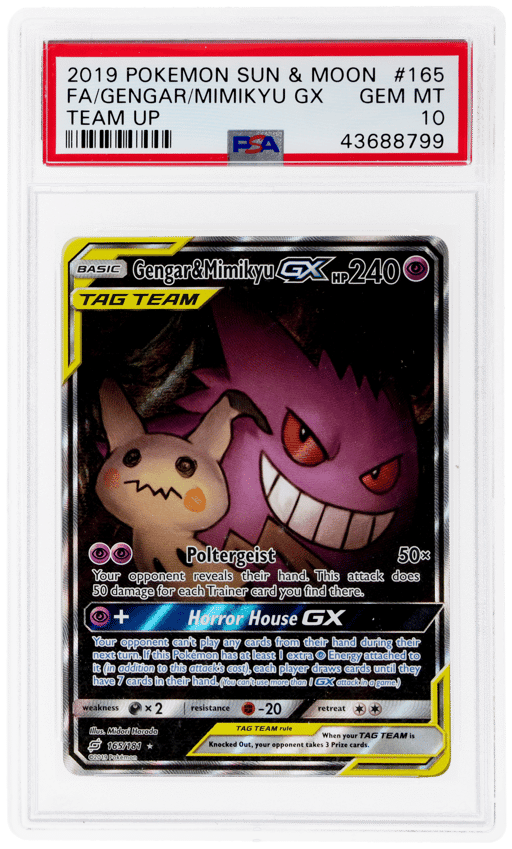 2019 Pokemon Sun and Moon Team Up Gengar/Mimikyu Gx #165 PSA 10